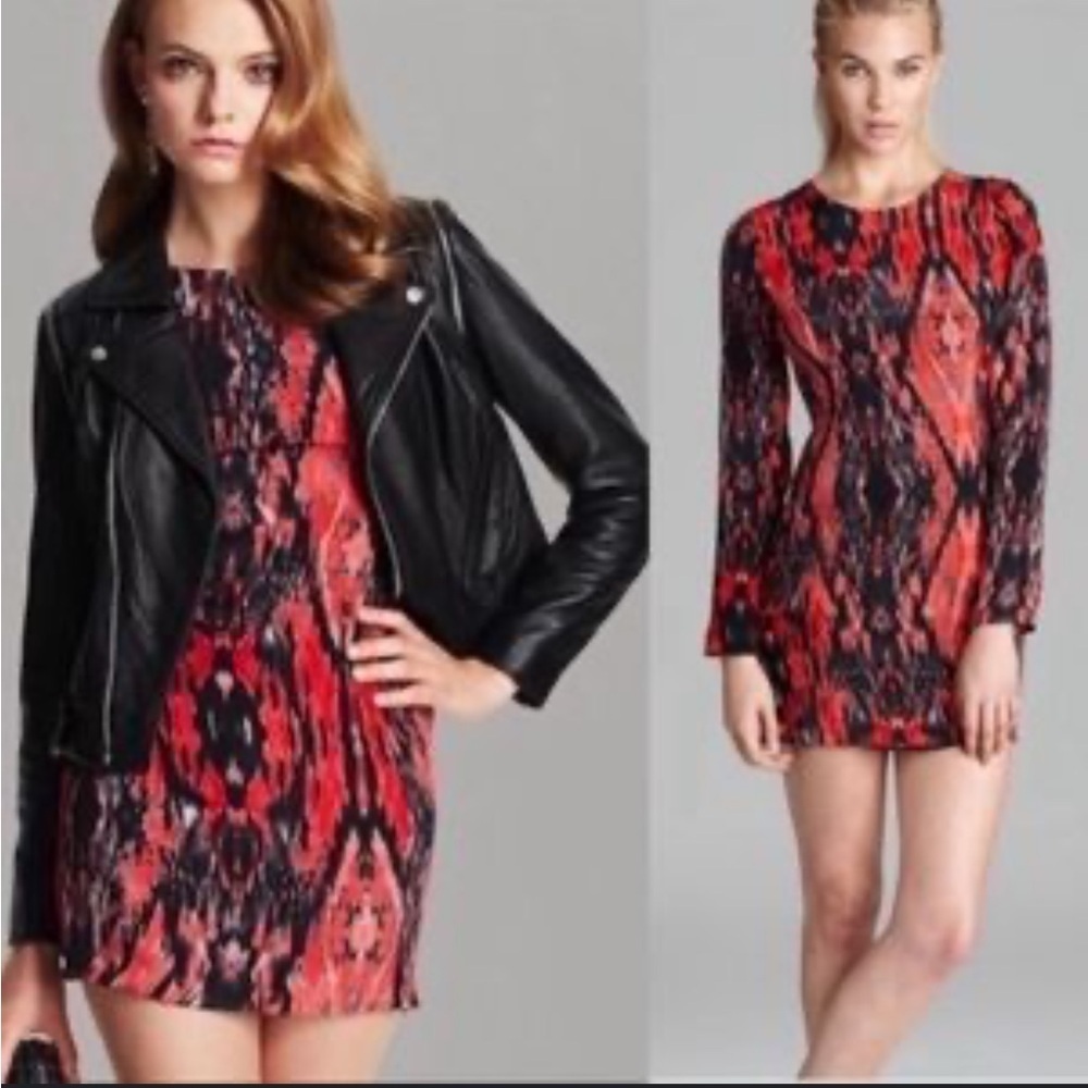 Parker 100% Silk Yolanda Iguana Red Black Mini Dress Size XS Party Event Work
